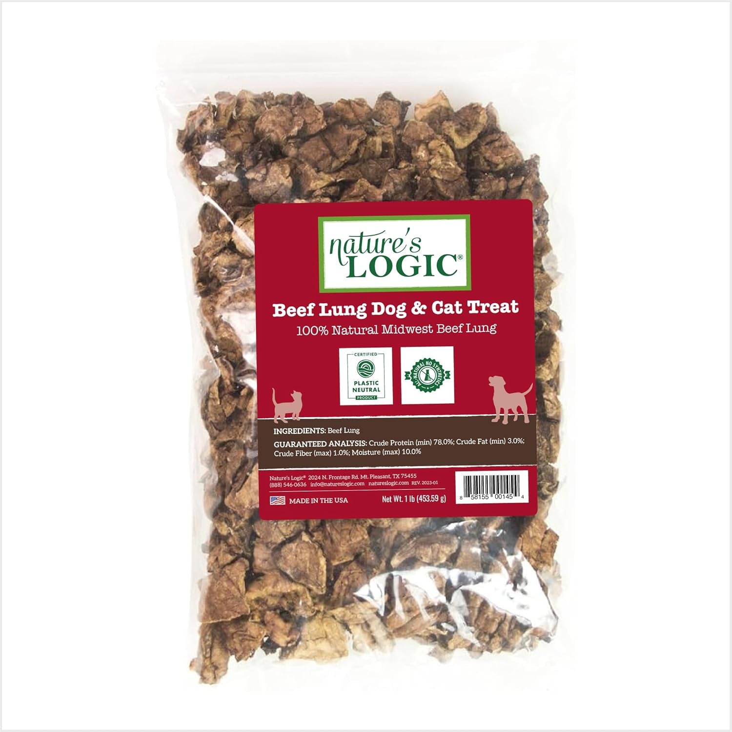 High Protein Beef Lung Treat, 1Lb USA MADE