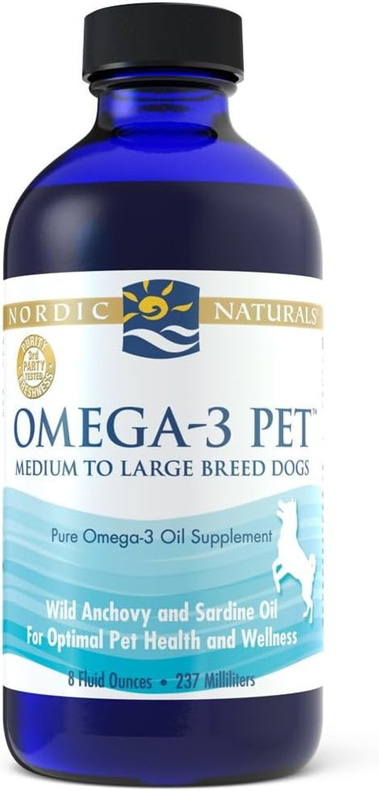 Omega-3 Pet, Unflavored - 8 Oz - 1518 Mg Omega-3 per Teaspoon - Fish Oil for Medium to Large Dogs with EPA & DHA - Promotes Heart, Skin, Coat, Joint, & Immune Health