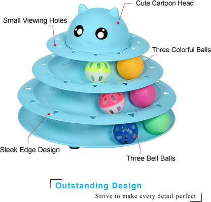 Cat Toy Roller 3-Level Turntable Cat Toys Balls with Six Colorful Balls Interactive Kitten Fun Mental Physical Exercise Puzzle