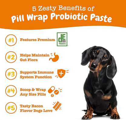 Zesty Paws Probiotic Pill Wrap Paste for Dogs | Bacon Flavor, 45 Count