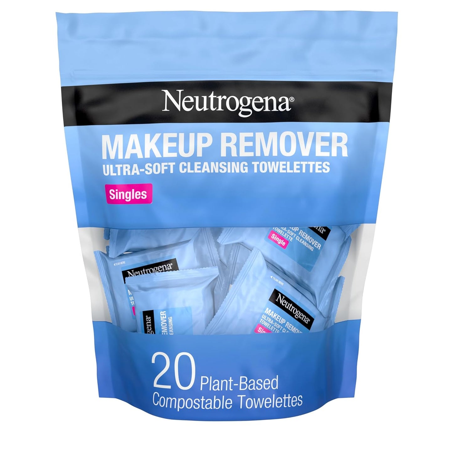 Travel Makeup Remover Wipes, Individually Wrapped Daily Face Wipes for Waterproof Makeup, Travel & On-The-Go Singles, 20 Count