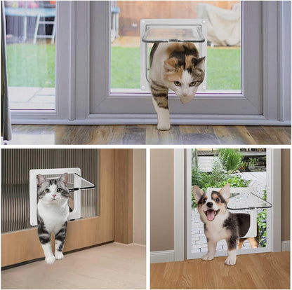 Thin Cat Door for Windows Pet Doors and Sliding Door Safety Pet Door with 4 Way Lock Weatherproof Cat Flap for Thin Door and Wall