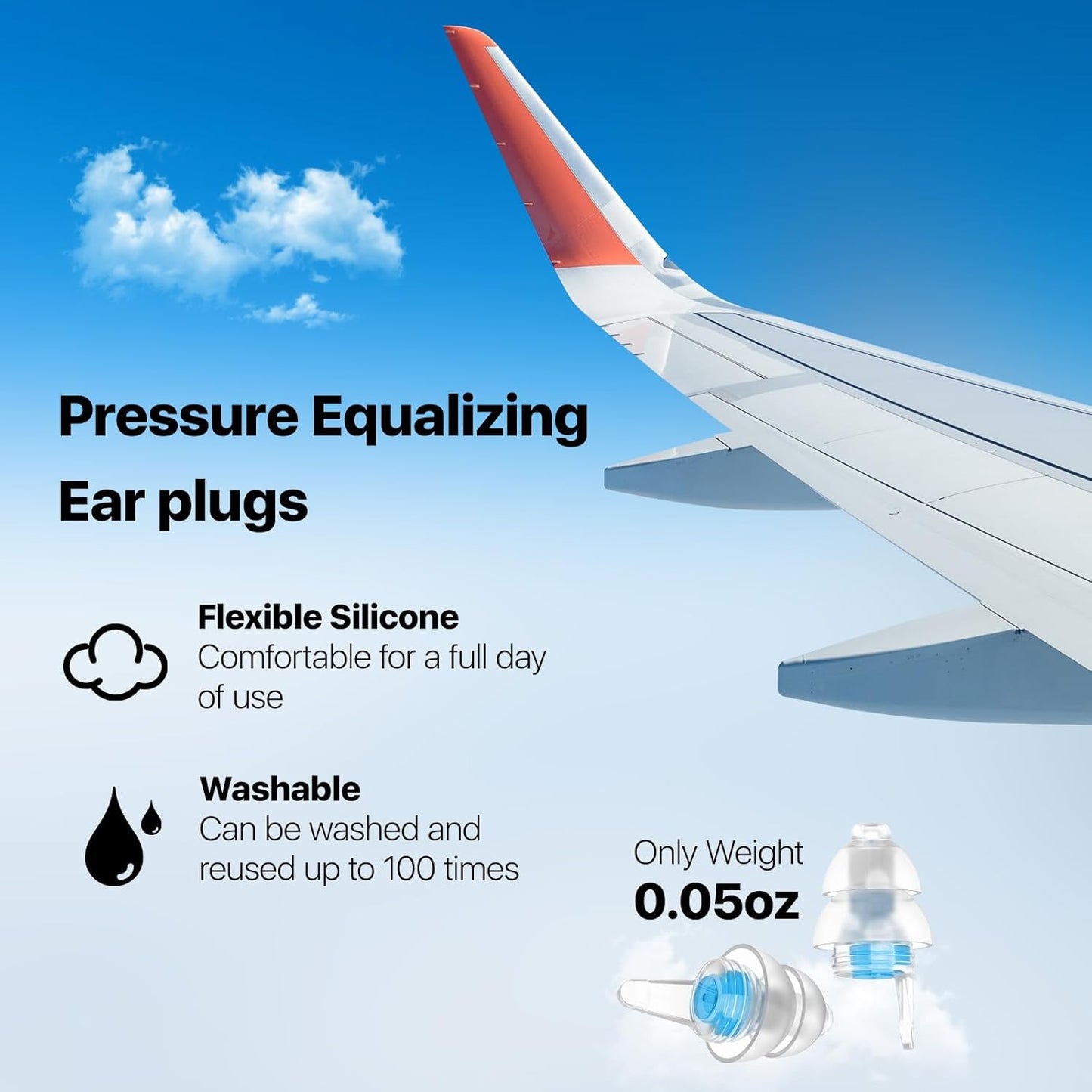 Airplane Ear Plugs Pressure Relief Travel Earplugs 2 Pairs