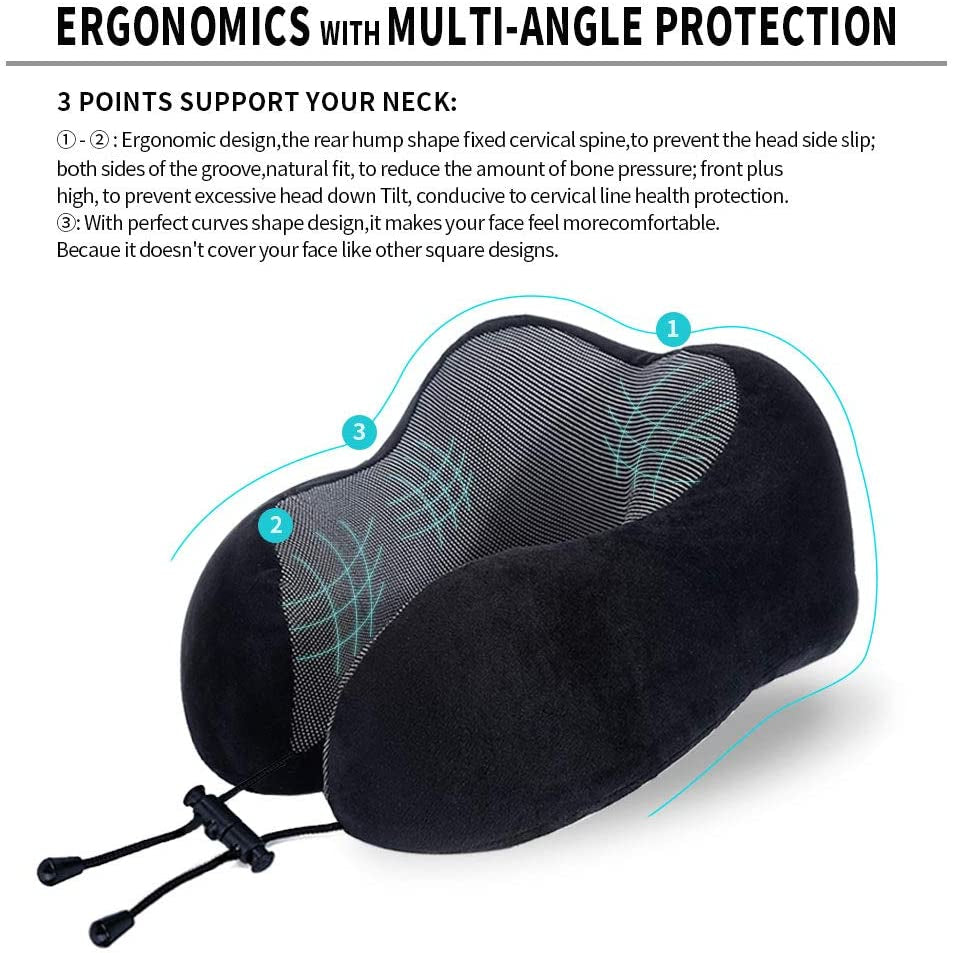 Travel Pillow Best Memory Foam Neck Pillow Head Support Soft Pillow for Sleeping Rest, Airplane Car & Home Use