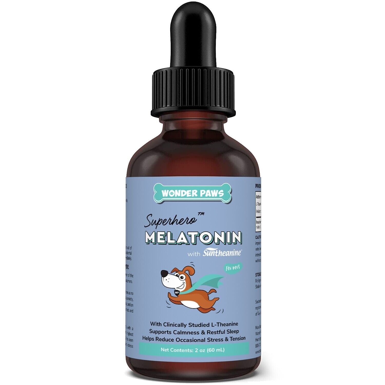 Wonder Paws Calming Melatonin Drops for Dogs | L-Theanine (Suntheanine®) | Reduces Anxiety & Promotes Restful Sleep