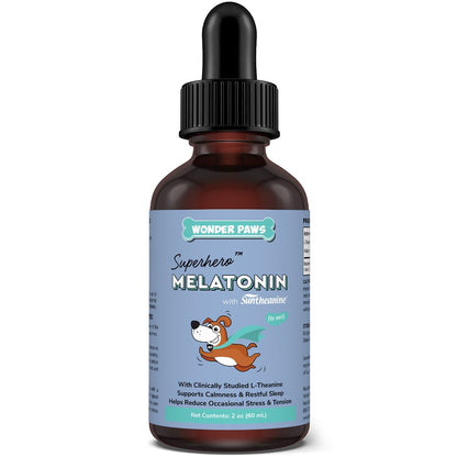 Wonder Paws Calming Melatonin Drops for Dogs | L-Theanine (Suntheanine®) | Reduces Anxiety & Promotes Restful Sleep