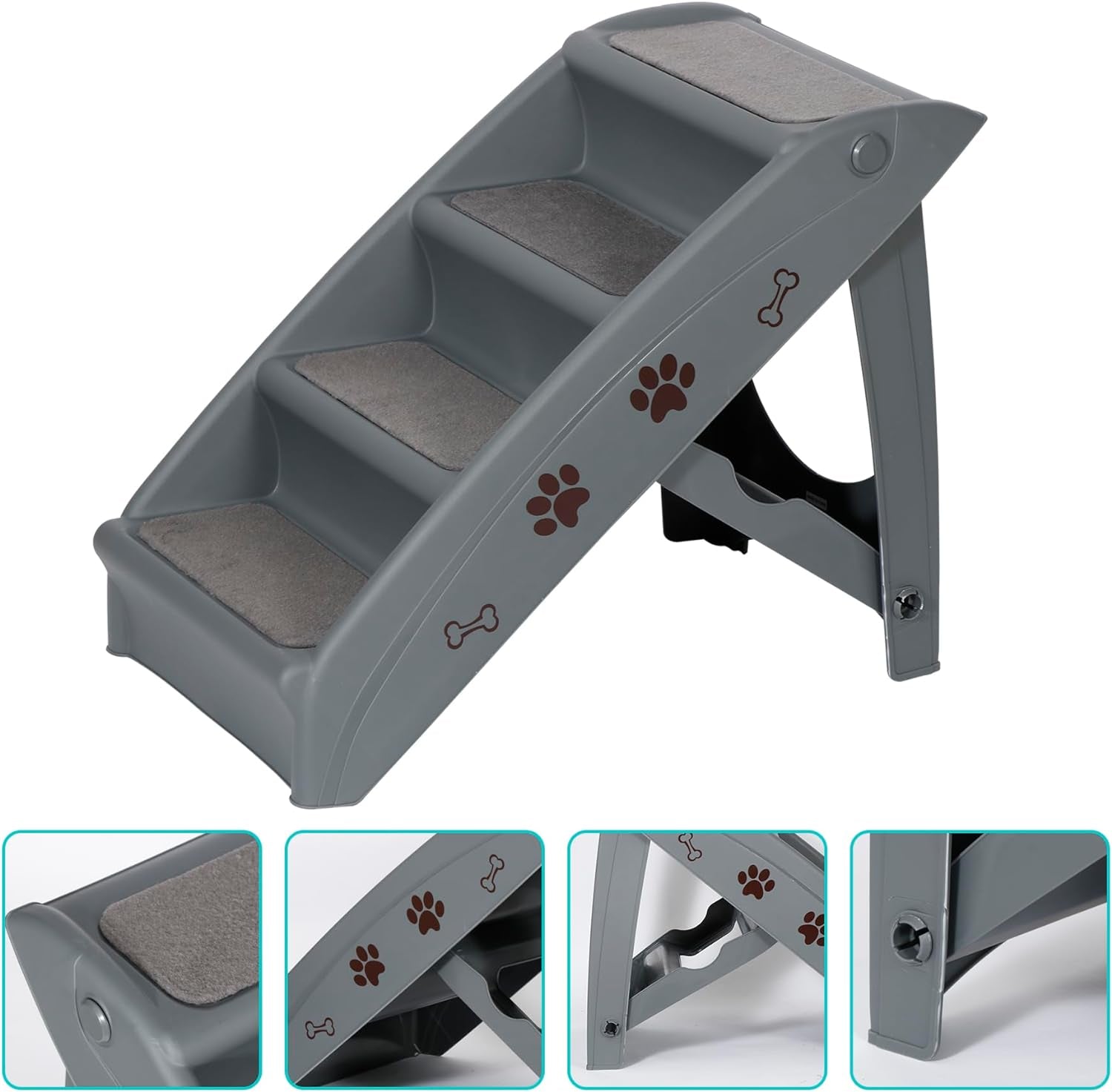 Foldable Pet Dog Stairs/Steps for Small Pet Dog/Cat, 24" Lx 20" H Safe and Durable Pet Ramp Stairs with Non-Slip Pads, for High Beds, Sofa, Car