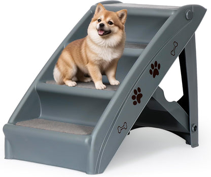 Foldable Pet Dog Stairs/Steps for Small Pet Dog/Cat, 24" Lx 20" H Safe and Durable Pet Ramp Stairs with Non-Slip Pads, for High Beds, Sofa, Car