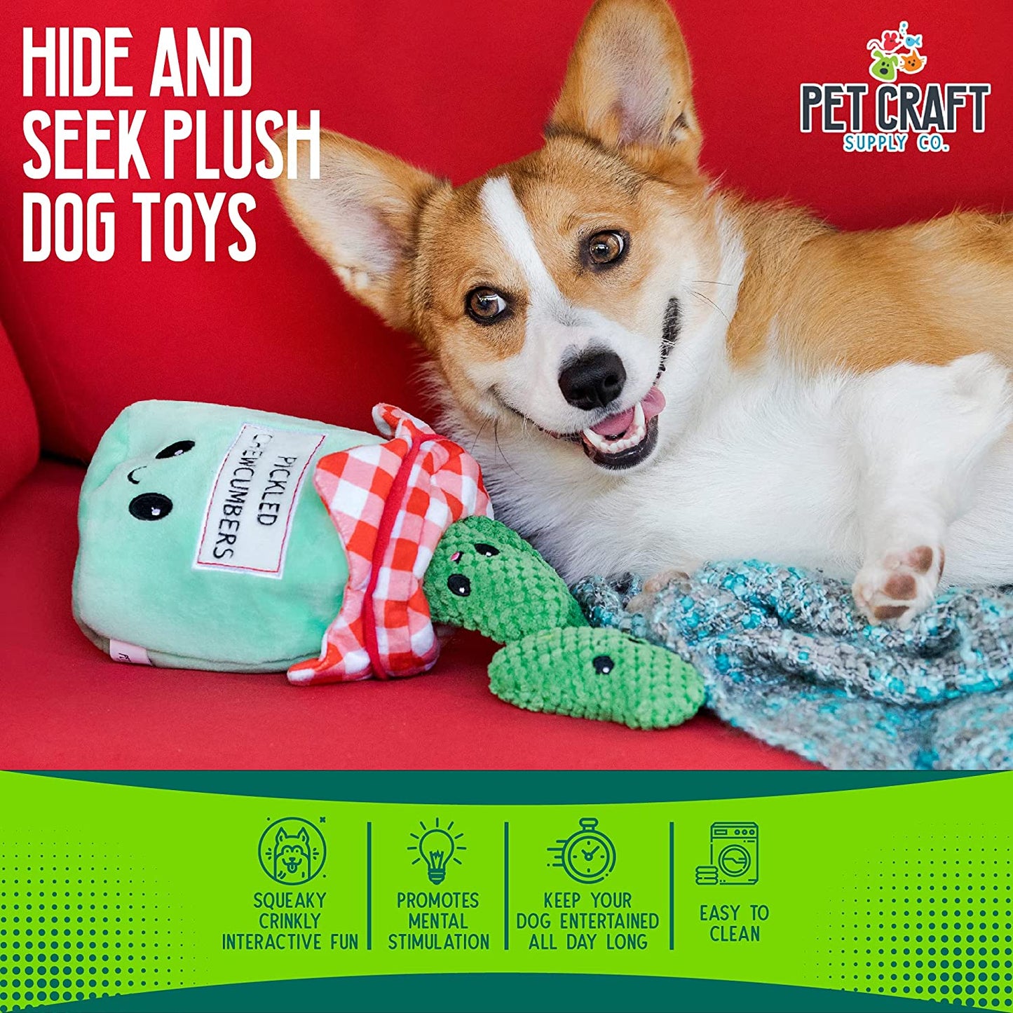 Hide and Seek Plush Dog Toys | Squeaky, Crinkly, Interactive Fun for Medium Breeds