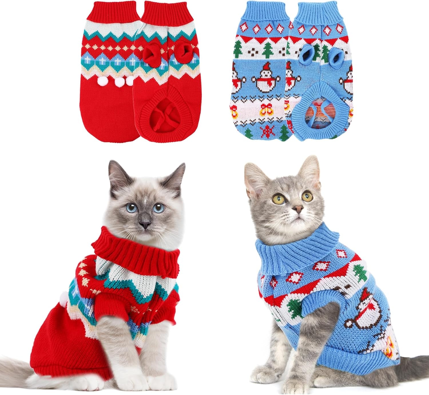 2 Packs Dog Cat Christmas Sweater Pet Cute Knitwear Warm Winter Clothes for Kittys and Small Dogs