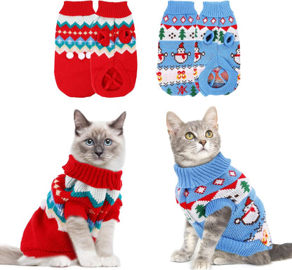 2 Packs Dog Cat Christmas Sweater Pet Cute Knitwear Warm Winter Clothes for Kittys and Small Dogs