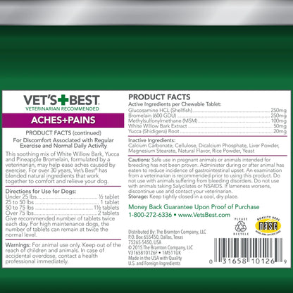 Vet's Best Aches + Pains Dog Supplement | Relief for Occasional Discomfort, Hip and Joint Support