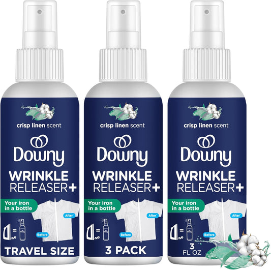 Wrinkle Release Spray, Travel Size Spray, All in One Formula, Removes Wrinkles, Static and Odor Eliminator, Crisp Linen Scent, 3 Fl Oz, Pack of 3