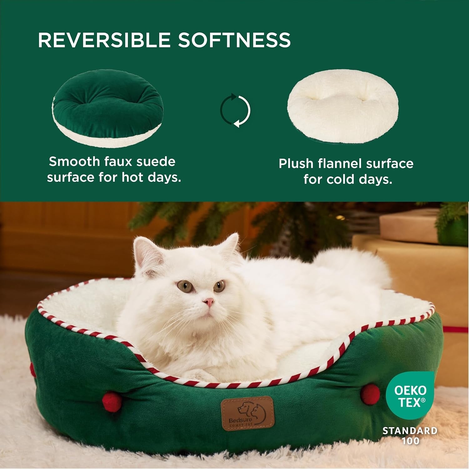 Dog Beds for Small Dogs - round Cat Beds for Indoor Cats, Washable Pet Bed for Puppy and Kitten with Slip-Resistant Bottom, 20 Inches, Antique Green