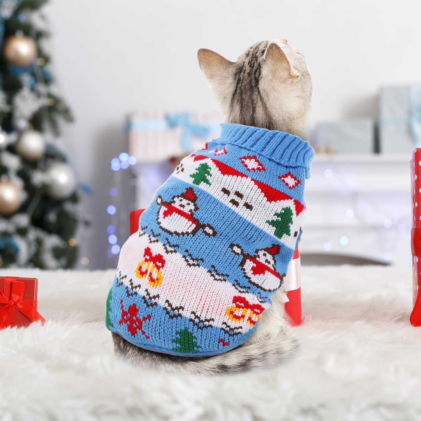 2 Packs Dog Cat Christmas Sweater Pet Cute Knitwear Warm Winter Clothes for Kittys and Small Dogs