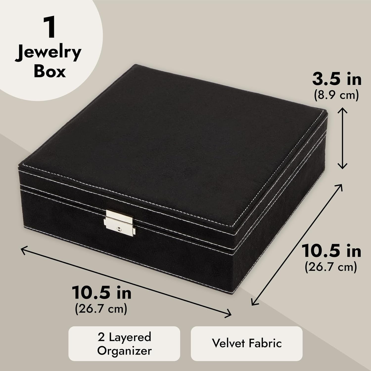 Velvet Jewelry Box Organizer Lockable 2 Layer Travel Case, Earrings Storage with Removable Tray for Women, Men