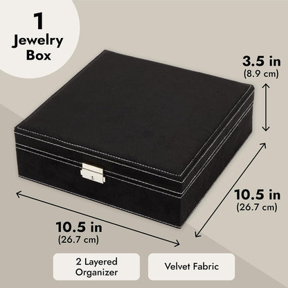 Velvet Jewelry Box Organizer Lockable 2 Layer Travel Case, Earrings Storage with Removable Tray for Women, Men