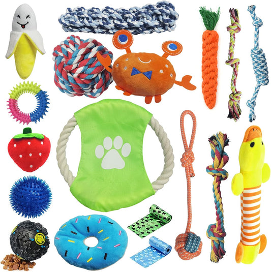 Dog Puppy Toys for Puppy Teething 18Pcs Pet Dog Chew for Aggressive Chewers with Squeak  Interactive Ball Rope for Medium to Small Dogs