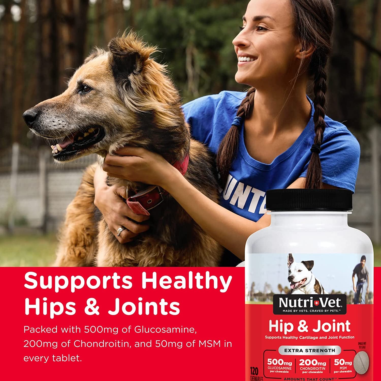 NUTRI-VET Hip & Joint Chewable Dog Supplements | Glucosamine & Chondroitin for Joint Health | 120 Count