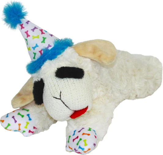 Lamb Chop Dog Plush Toy W/Birthday Hat Squeaky Dog Toy for All Dogs Stuffed Animal for Playing