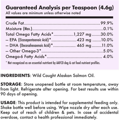 Wild Alaskan Salmon Oil for Dogs & Cats | Pure Fish Omega 3 6 9 Liquid EPA DHA Fatty Acids | Skin & Coat Supplement | Supports Joint Function, Brain, Eye, Immune & Heart Health | Made in USA