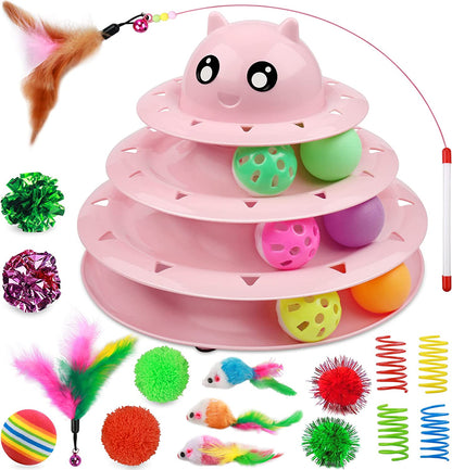 Cat Toy Roller 3-Level Turntable Cat Toys Balls with Six Colorful Balls Interactive Kitten Fun Mental Physical Exercise Puzzle