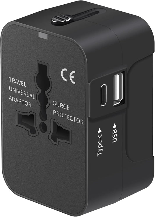 Travel Adapter with USB C, Universal All in One Worldwide Power Converters Wall Charger AC Power Plug Adapter USB Type C Charging Ports for USA EU UK AUS Black