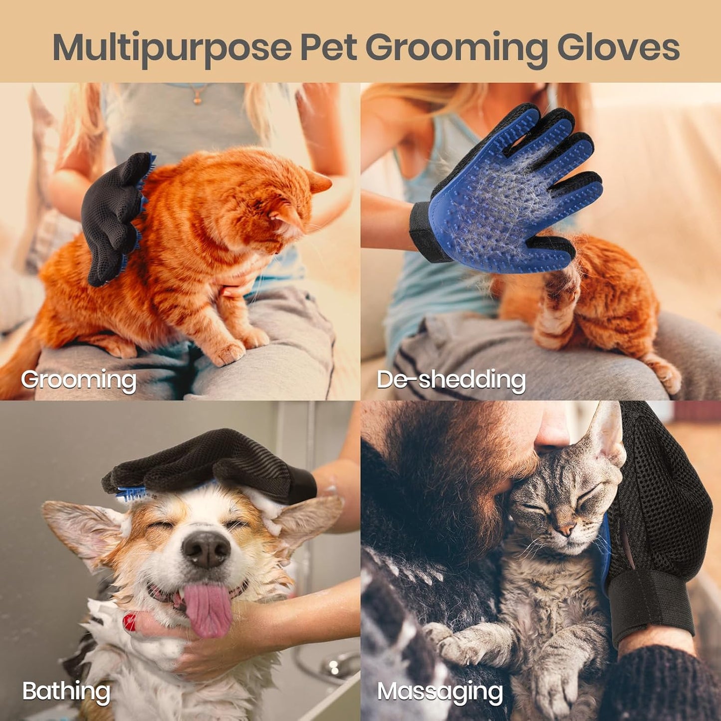 Pet Hair Remover Glove Gentle Pet Grooming Brush Deshedding Massage Mitt with Five Finger Design - Perfect for Dogs & Cats1 Pack (Right-Hand), Blue