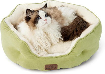 Dog Beds for Small Dogs - round Cat Beds for Indoor Cats, Washable Pet Bed for Puppy and Kitten with Slip-Resistant Bottom, 20 Inches, Antique Green