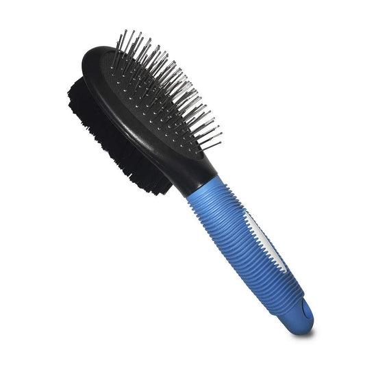 Pet Grooming Bristle and Pin Comb Brush, Black and Blue, for All Breeds and Coat Types, Removing Shedding Hair, Brush for Dogs and Cats