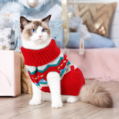 2 Packs Dog Cat Christmas Sweater Pet Cute Knitwear Warm Winter Clothes for Kittys and Small Dogs