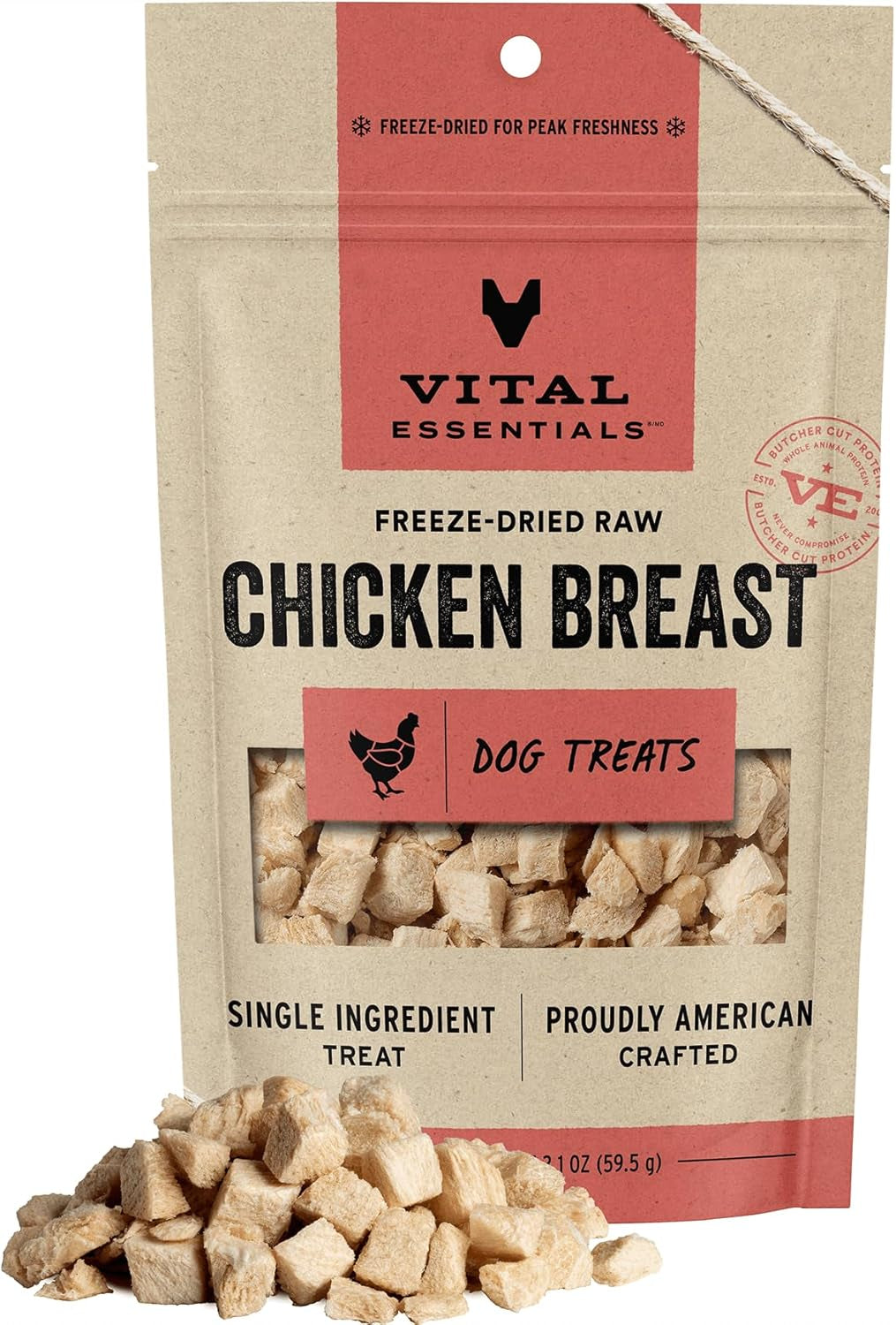 Freeze Dried Raw Single Ingredient Dog Treats, Chicken Hearts, 1.9 Oz