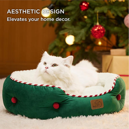 Dog Beds for Small Dogs - round Cat Beds for Indoor Cats, Washable Pet Bed for Puppy and Kitten with Slip-Resistant Bottom, 20 Inches, Antique Green