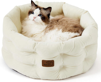 Dog Beds for Small Dogs - round Cat Beds for Indoor Cats, Washable Pet Bed for Puppy and Kitten with Slip-Resistant Bottom, 20 Inches, Antique Green