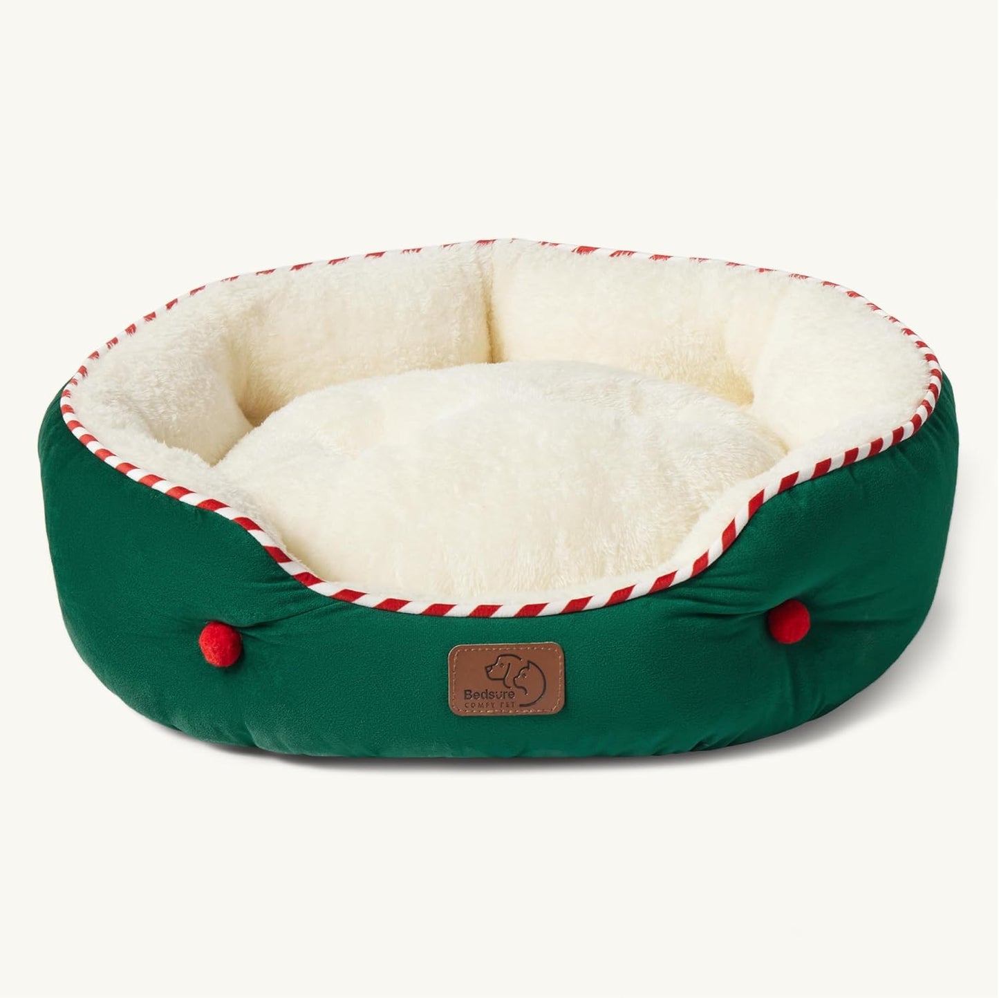 Dog Beds for Small Dogs - round Cat Beds for Indoor Cats, Washable Pet Bed for Puppy and Kitten with Slip-Resistant Bottom, 20 Inches, Antique Green