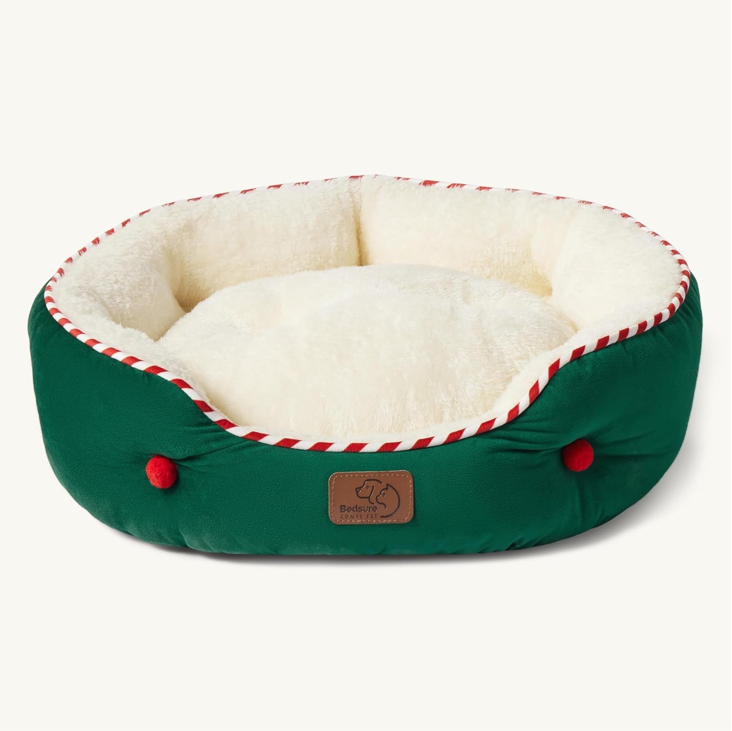 Dog Beds for Small Dogs - round Cat Beds for Indoor Cats, Washable Pet Bed for Puppy and Kitten with Slip-Resistant Bottom, 20 Inches, Antique Green