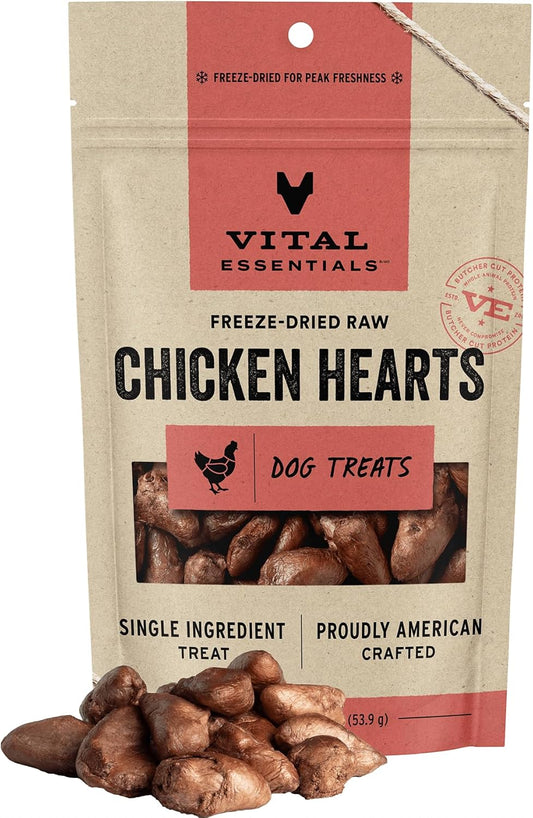 Freeze Dried Raw Single Ingredient Dog Treats, Chicken Hearts, 1.9 Oz