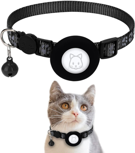 Airtag Cat Collar Apple with Safety Buckle and Bell, Reflective Cat Collar in 3/8" Width with Airtag Holder for Small Pets Cats Puppies Kitten