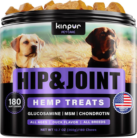 Hemp Joint Supplement for Dogs Supports Hip and Joint Heath for All Breeds and Ages - 180 Dog Chews, Duck