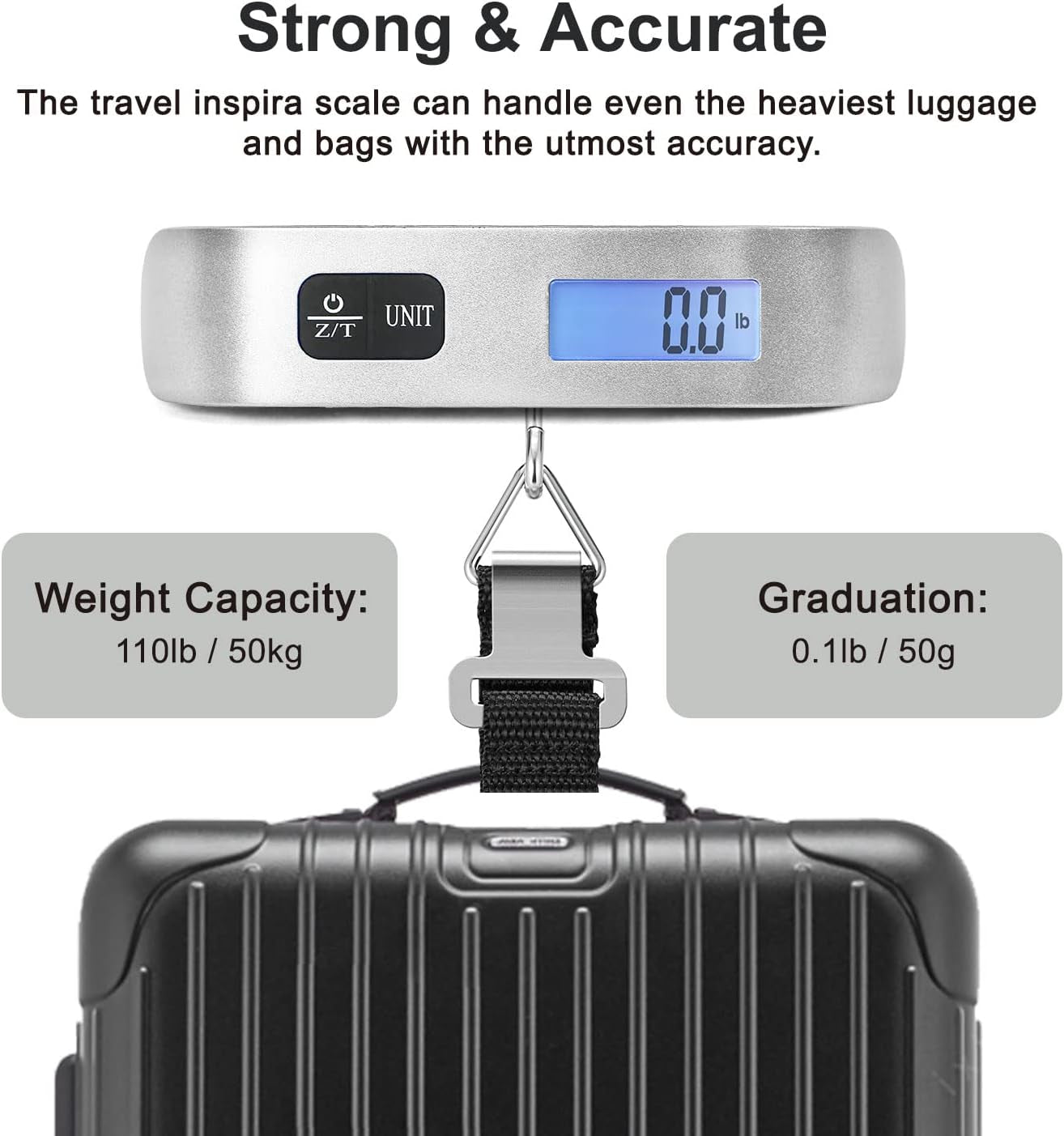 Luggage Scale Portable Digital Hanging Baggage Scale for Travel Suitcase Weight Scale with Rubber Paint 110 Pounds, Battery Included