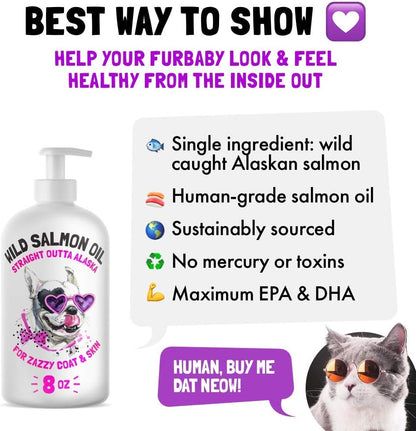 Wild Alaskan Salmon Oil for Dogs & Cats | Pure Fish Omega 3 6 9 Liquid EPA DHA Fatty Acids | Skin & Coat Supplement | Supports Joint Function, Brain, Eye, Immune & Heart Health | Made in USA