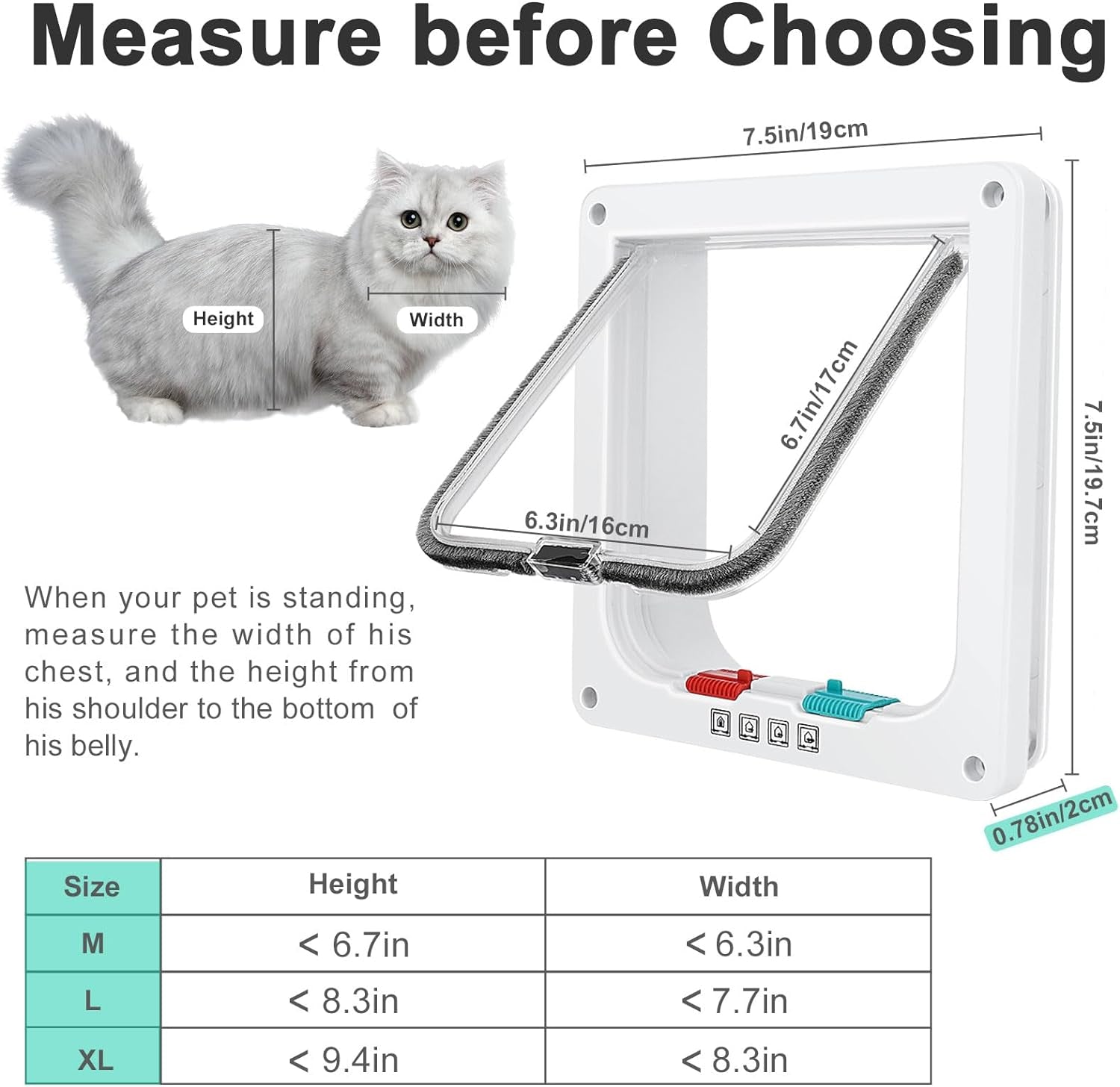 Thin Cat Door for Windows Pet Doors and Sliding Door Safety Pet Door with 4 Way Lock Weatherproof Cat Flap for Thin Door and Wall