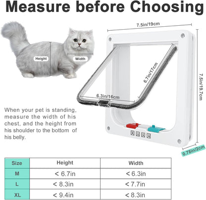 Thin Cat Door for Windows Pet Doors and Sliding Door Safety Pet Door with 4 Way Lock Weatherproof Cat Flap for Thin Door and Wall