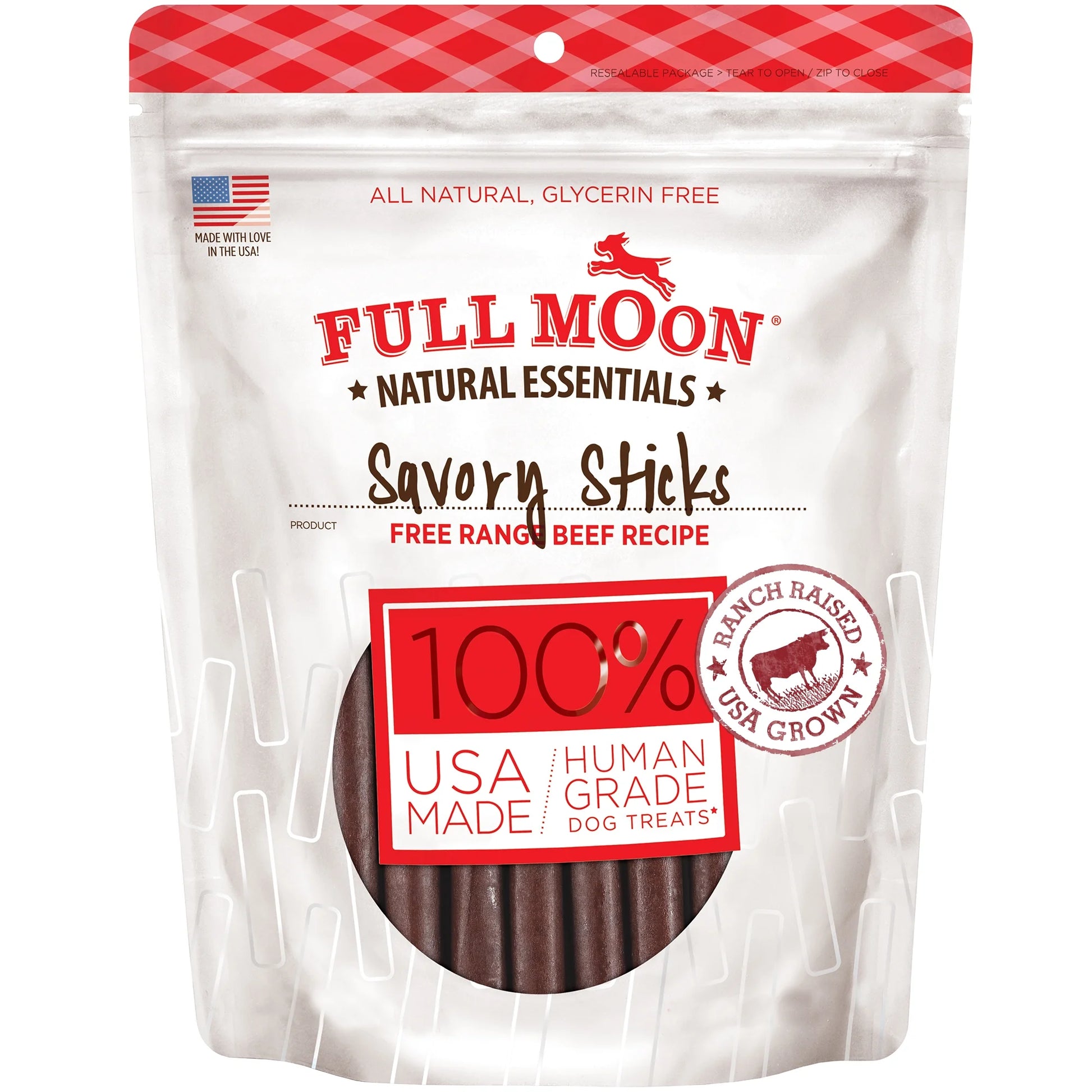 Full Moon All Natural Human Grade Dog Treats | Essential Beef Savory Sticks | 22 Ounce