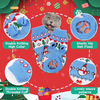 2 Packs Dog Cat Christmas Sweater Pet Cute Knitwear Warm Winter Clothes for Kittys and Small Dogs