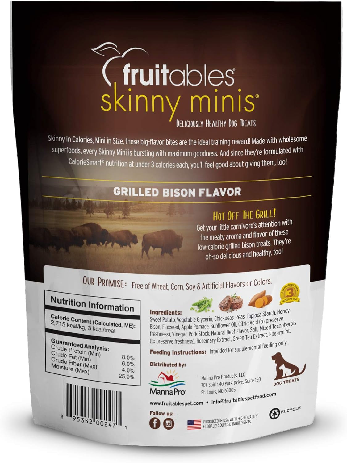 Skinny Mini Dog Treats Healthy Treats for Dogs Low Calorie Training Treats Free of Wheat, Corn and Soy – Grilled Bison – 5 Ounces