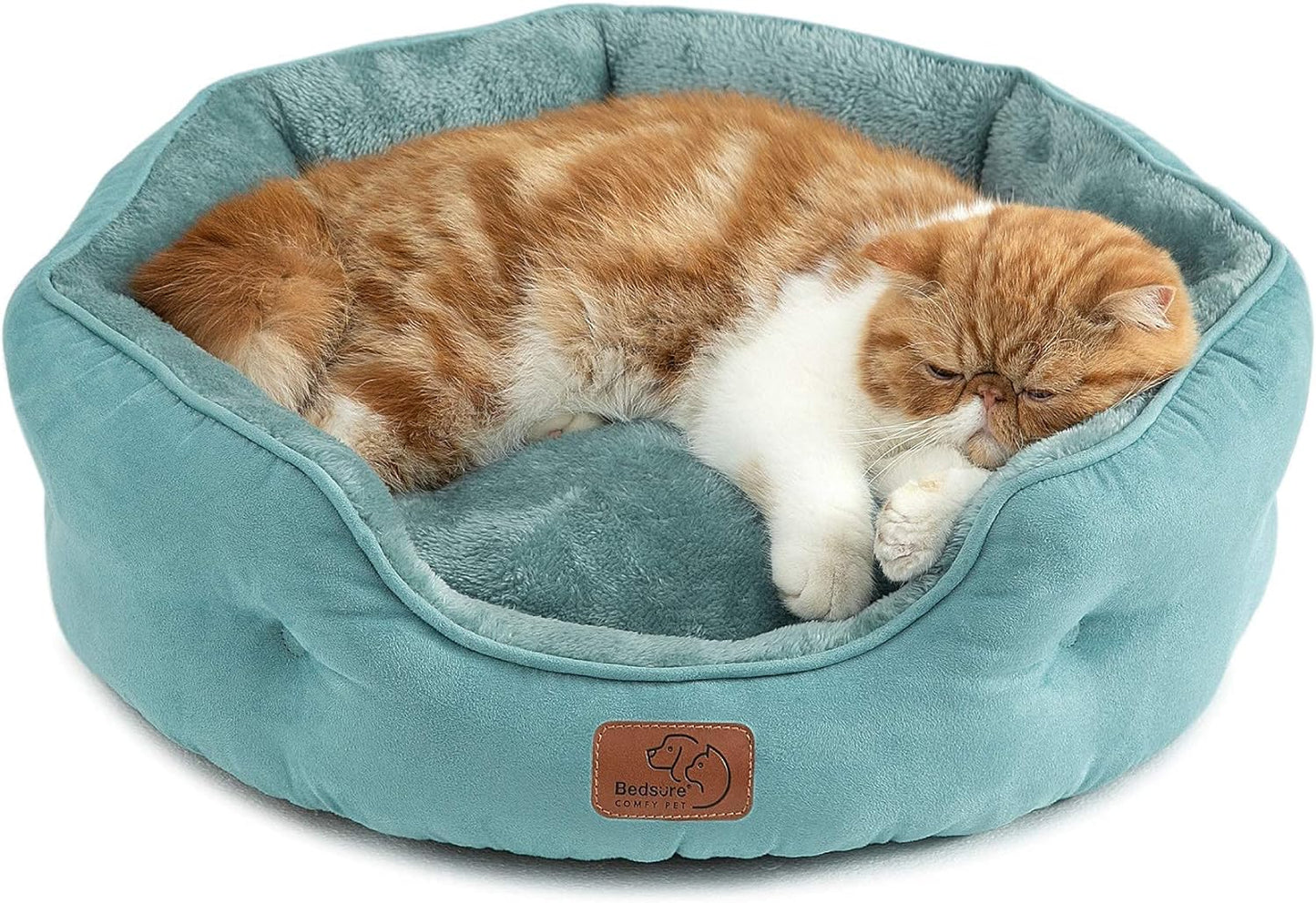 Dog Beds for Small Dogs - round Cat Beds for Indoor Cats, Washable Pet Bed for Puppy and Kitten with Slip-Resistant Bottom, 20 Inches, Antique Green