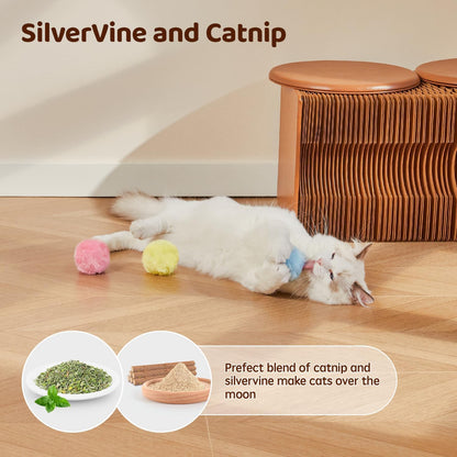 Chirping Cat Toys Balls with Silvervine Catnip, Upgraded, 3 Pack Fluffy Interactive Cat Kicker, 3 Lifelike Animal Sounds, Kitty Kitten Catnip Exercise Toys