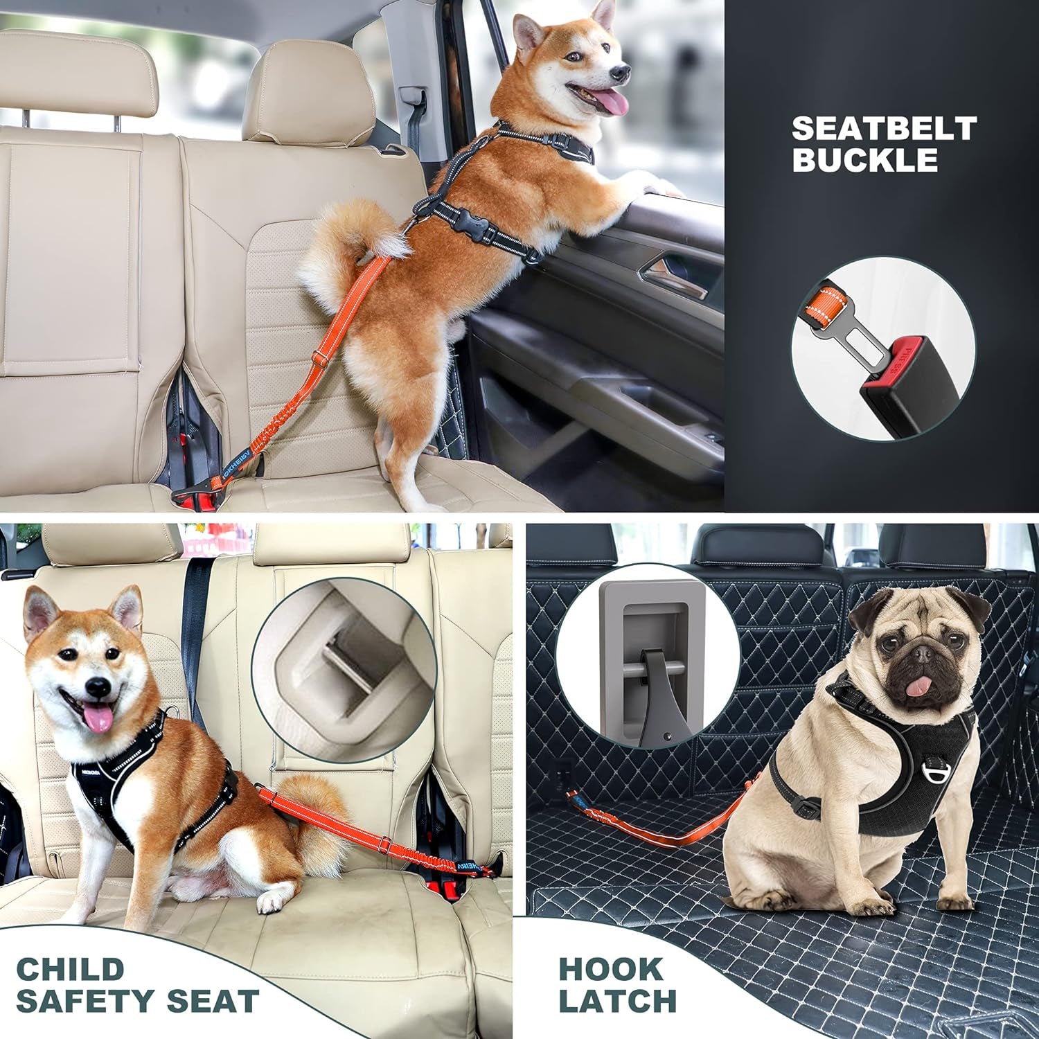 3-In-1 Dog Seat Belt Car Harness | Adjustable, Reflective, Durable Safety Tether