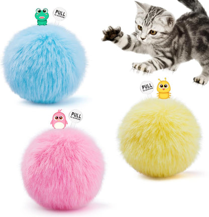 Chirping Cat Toys Balls with Silvervine Catnip, Upgraded, 3 Pack Fluffy Interactive Cat Kicker, 3 Lifelike Animal Sounds, Kitty Kitten Catnip Exercise Toys